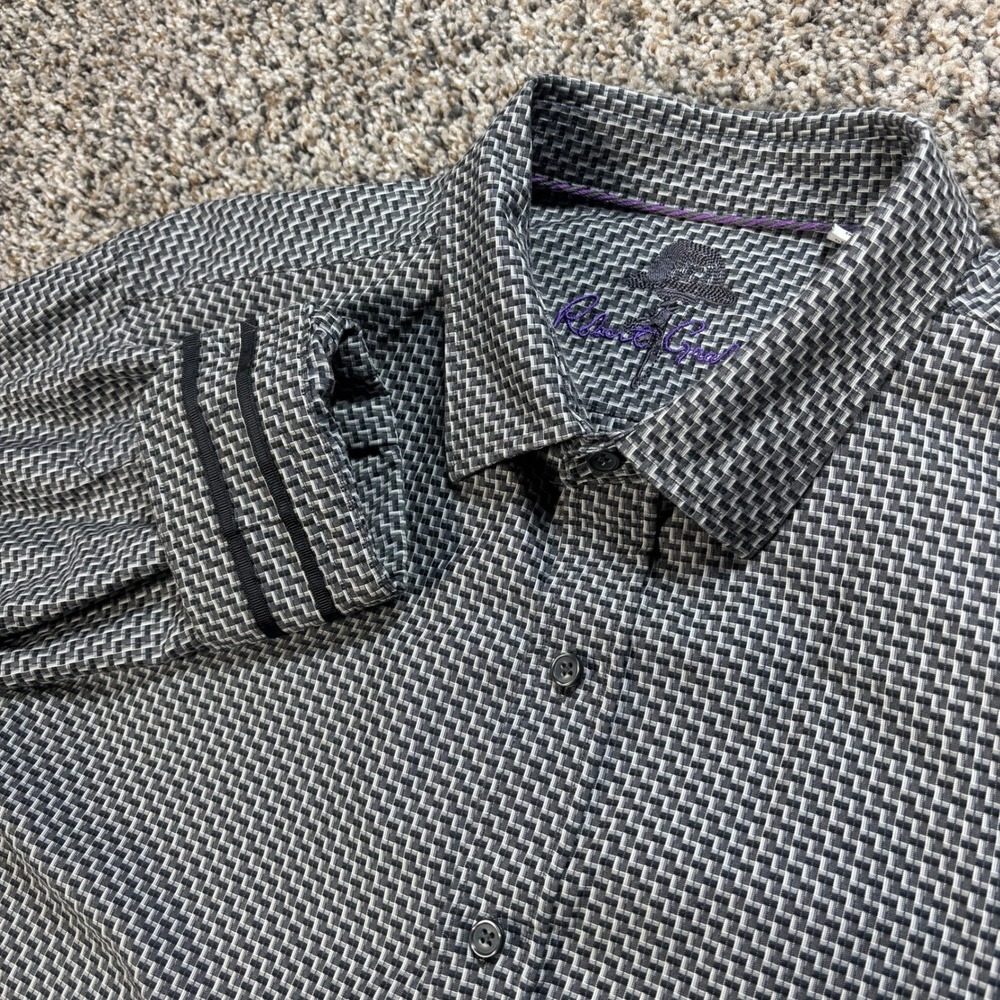 Robert Graham Men's XL Grey Black Geometric Basketweave Cotton Button Down Shirt
